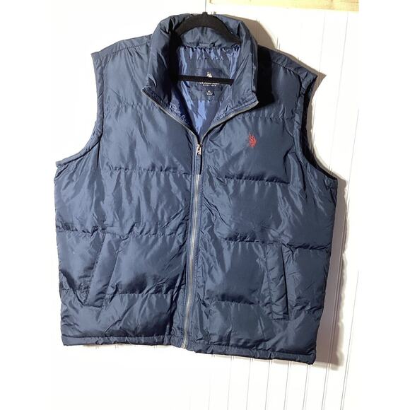 U.S. Polo ASSN Vest Men's Medium XL Blue Sleeveless Bomber Red Pony - Picture 2 of 7